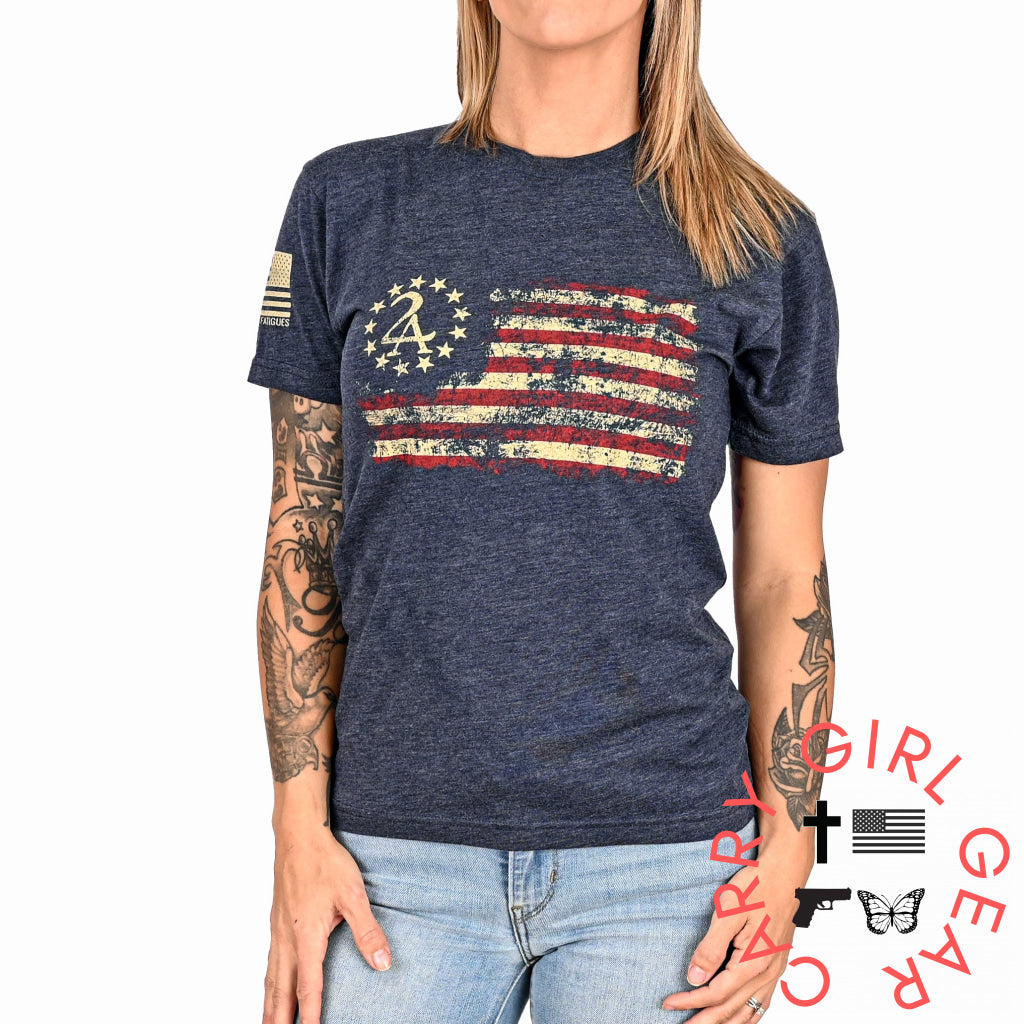 Women’s 2A Betsy Ross Flag Patriotic Boyfriend Fit T-Shirt Xs