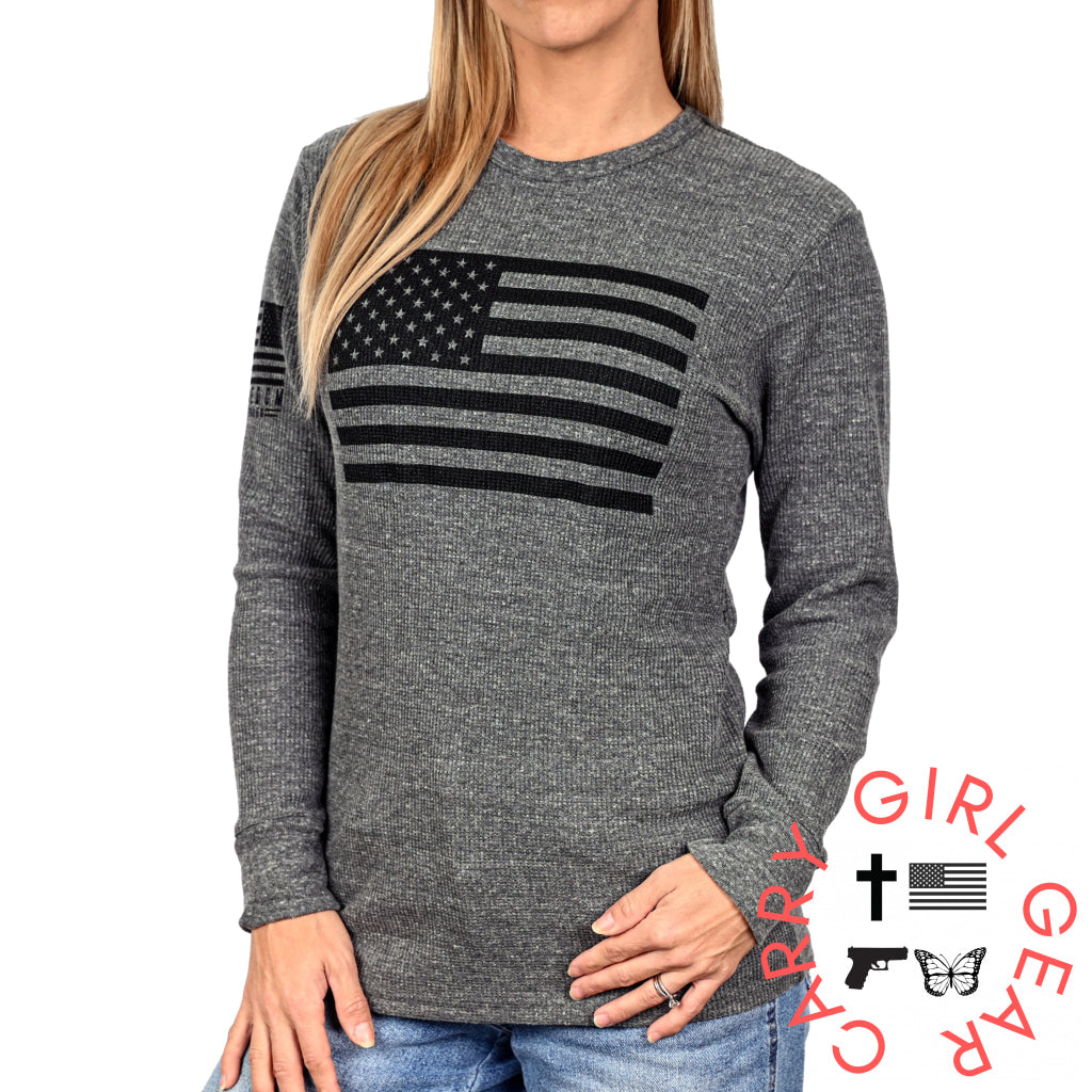 Women’s American Flag Long Sleeve Patriotic Thermal - Boyfriend Fit T-Shirt