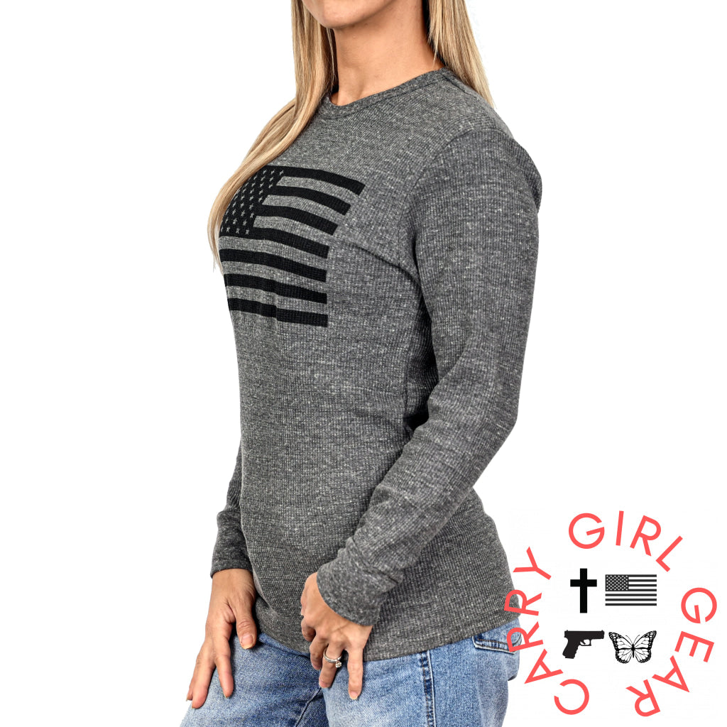 Women’s American Flag Long Sleeve Patriotic Thermal - Boyfriend Fit T-Shirt