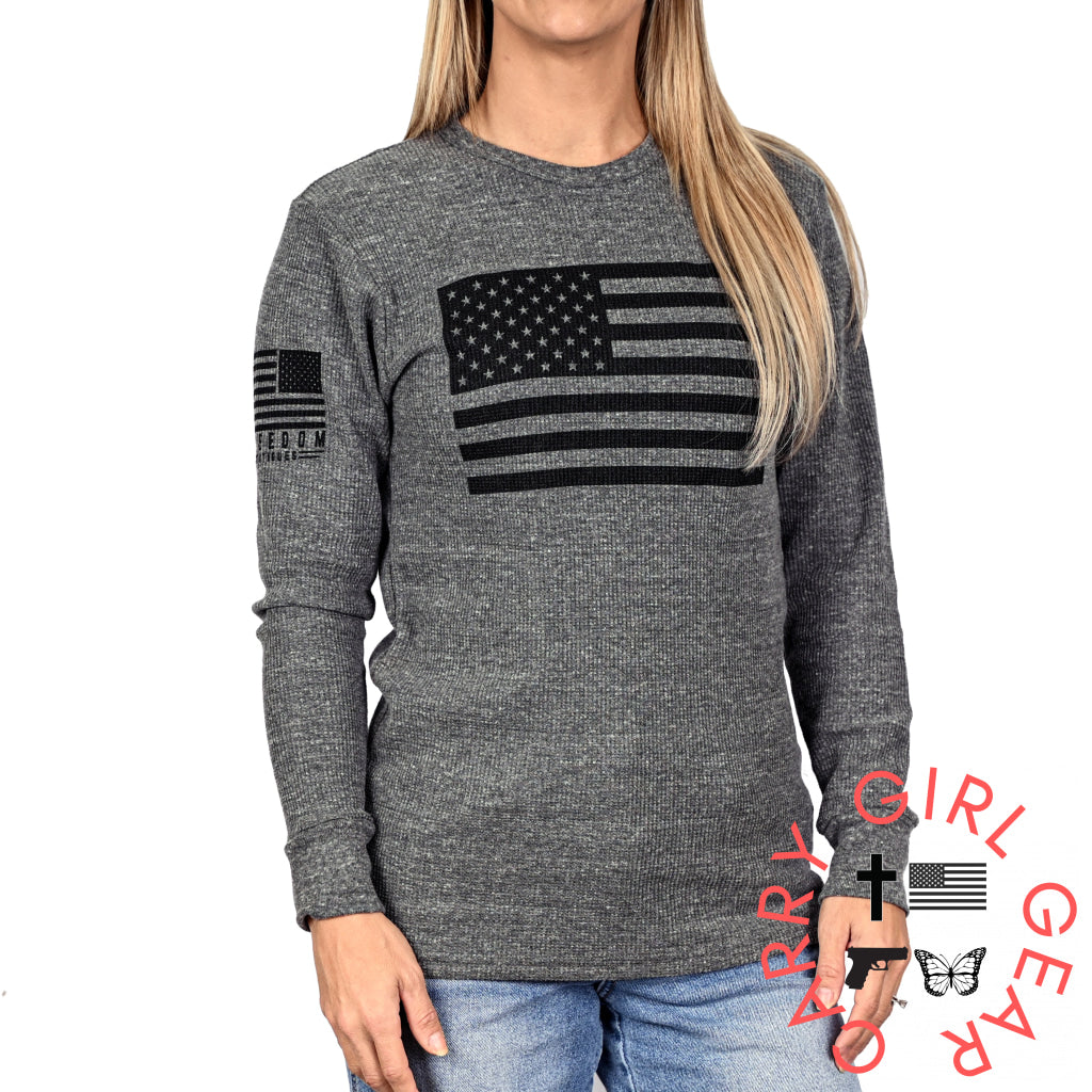 Women’s American Flag Long Sleeve Patriotic Thermal - Boyfriend Fit T-Shirt