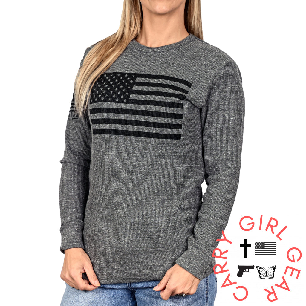 Women’s American Flag Long Sleeve Patriotic Thermal - Boyfriend Fit T-Shirt