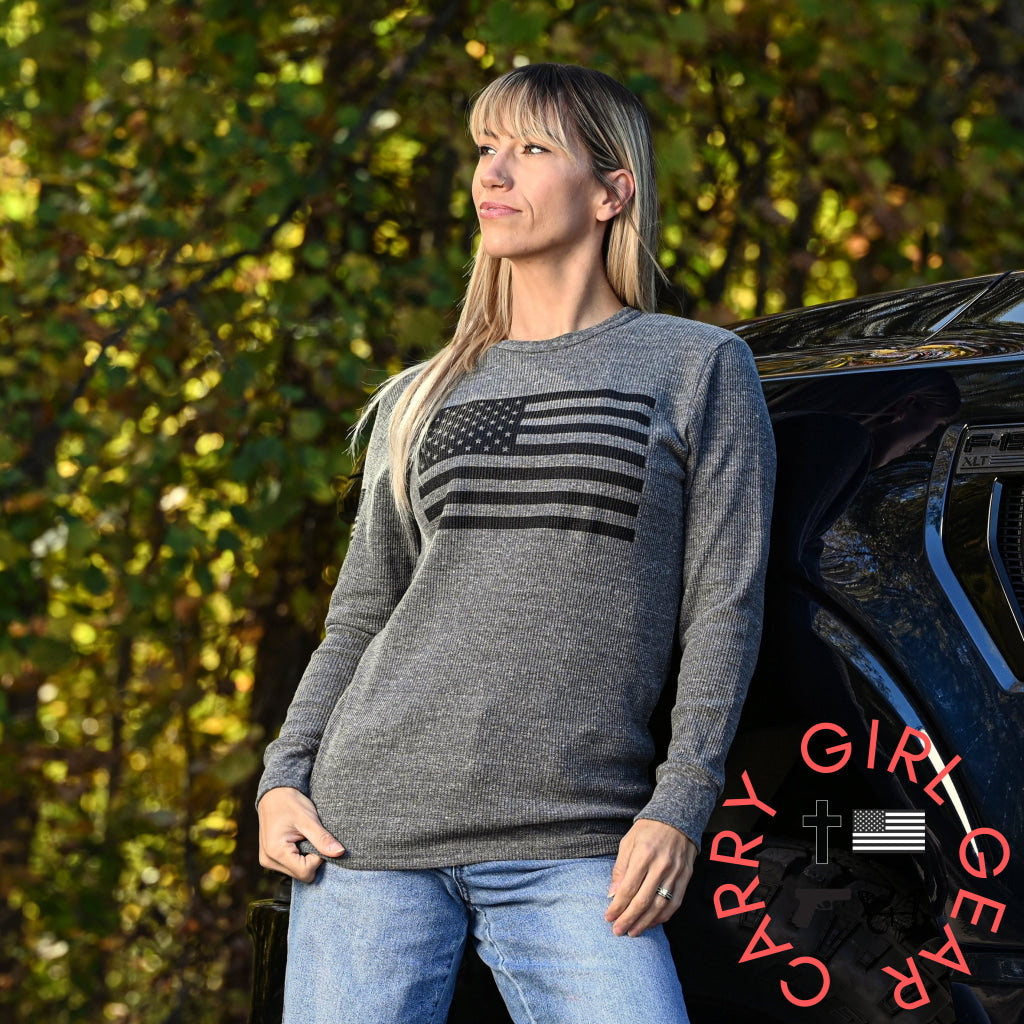 Women’s American Flag Long Sleeve Patriotic Thermal - Boyfriend Fit T-Shirt