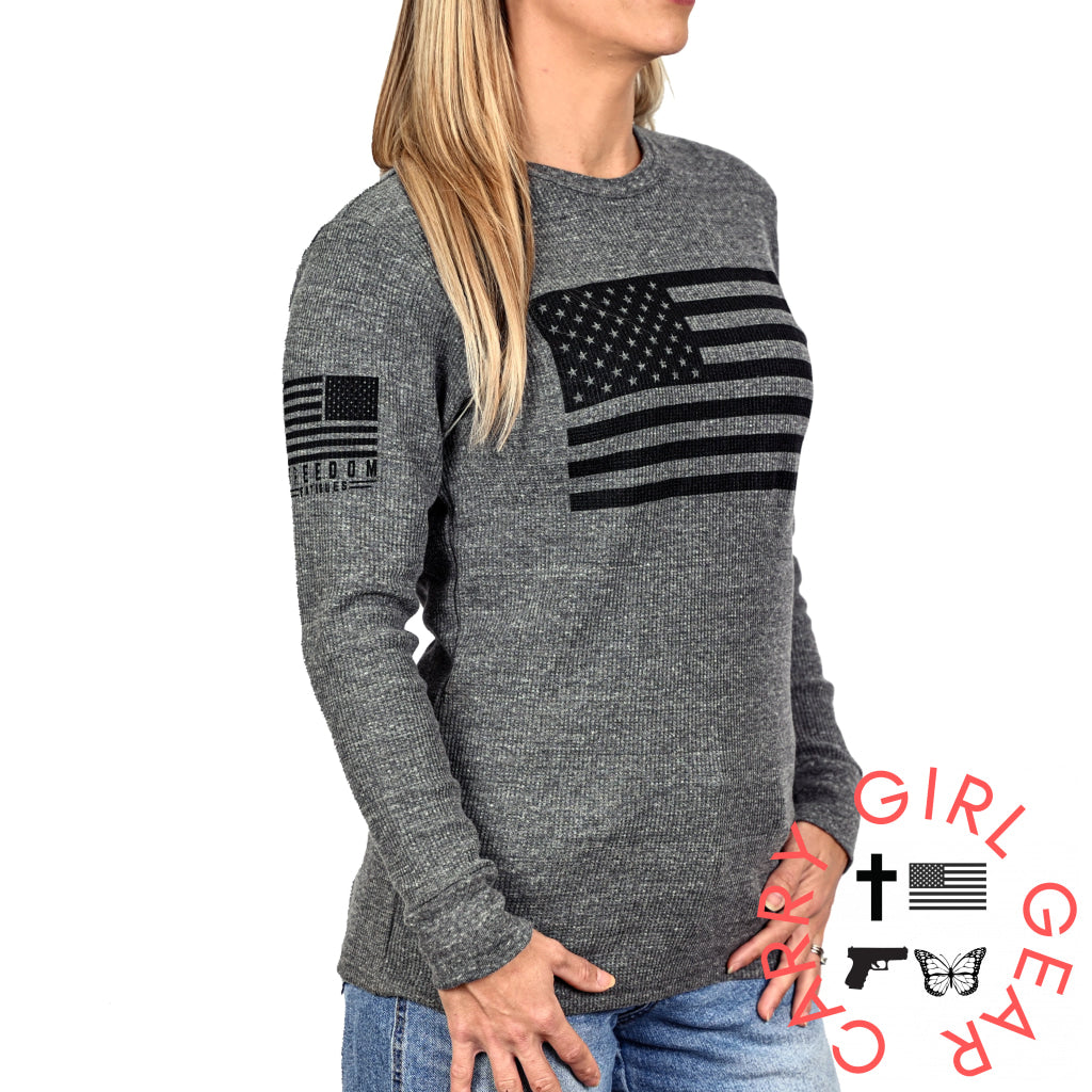 Women’s American Flag Long Sleeve Patriotic Thermal - Boyfriend Fit T-Shirt