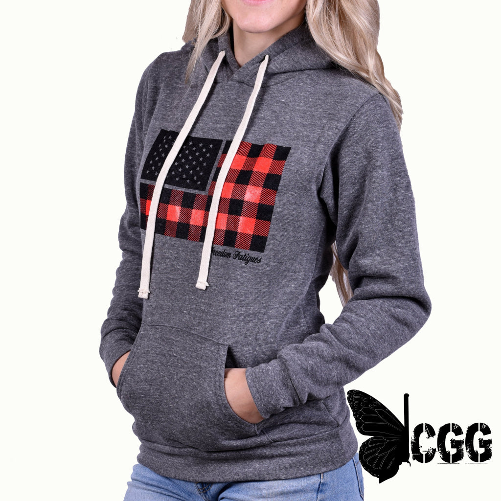 Women’s Buffalo Plaid American Flag Hoodie Sweatshirt