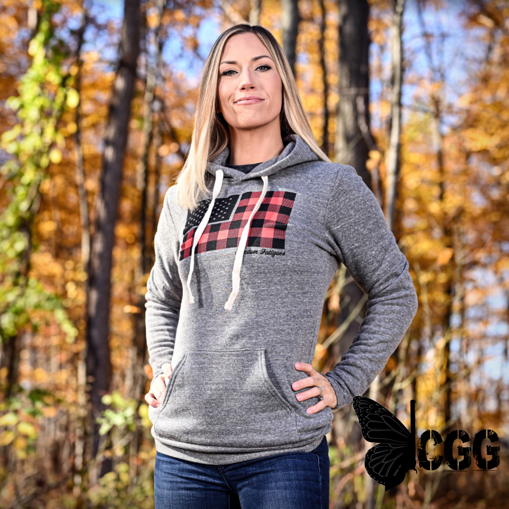 Women’s Buffalo Plaid American Flag Hoodie Sweatshirt