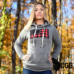 Women’s Buffalo Plaid American Flag Hoodie Sweatshirt