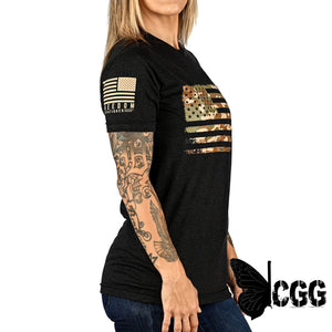 Women’s Camo American Flag Boyfriend Fit Patriotic T-Shirt