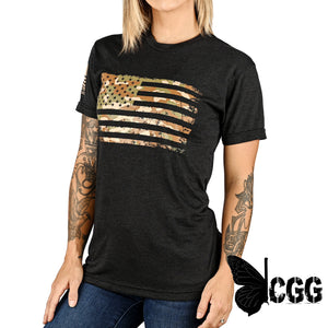 Women’s Camo American Flag Boyfriend Fit Patriotic T-Shirt