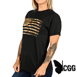 Women’s Camo American Flag Boyfriend Fit Patriotic T-Shirt