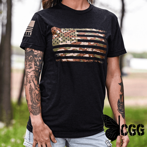 Women’s Camo American Flag Boyfriend Fit Patriotic T-Shirt