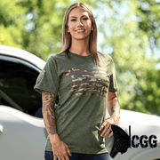 Women’s Camo American Flag Patriotic Boyfriend Fit T-Shirt (Army Green)