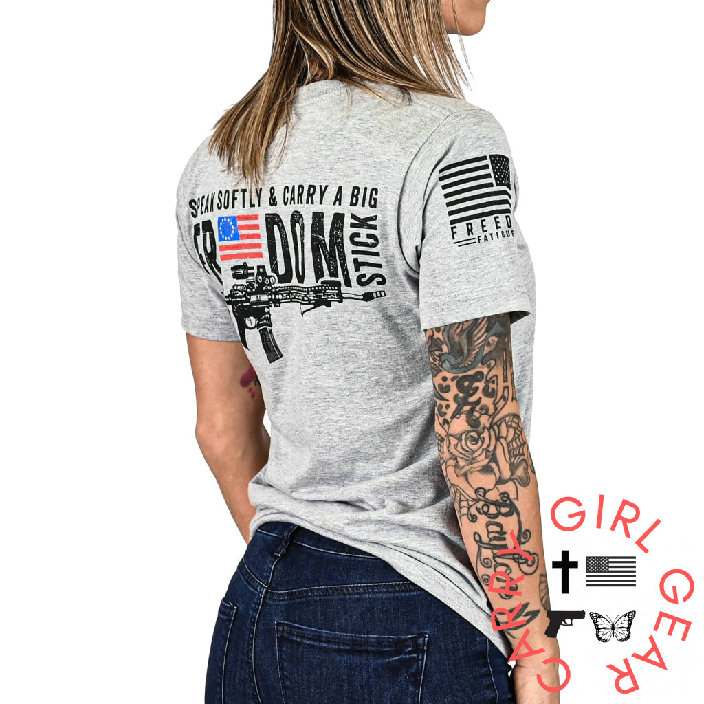 Women’s Freedom Stick Patriotic 2A Boyfriend Fit T-Shirt