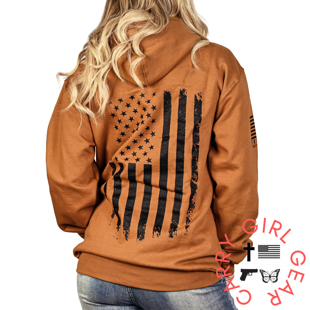 Women’s Heavyweight Oversized American Flag Patriotic Hoodie Sweatshirt