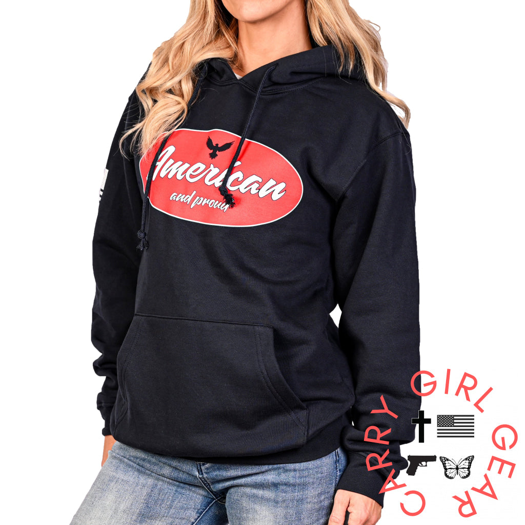 Women’s Heavyweight Oversized American & Proud Patriotic Hoodie Sweatshirt