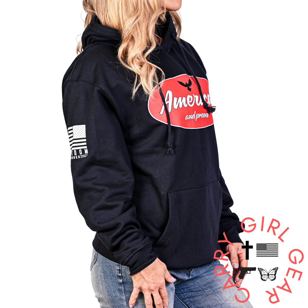 Women’s Heavyweight Oversized American & Proud Patriotic Hoodie Sweatshirt