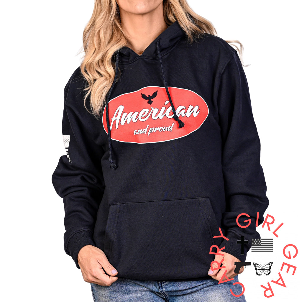 Women’s Heavyweight Oversized American & Proud Patriotic Hoodie Sweatshirt