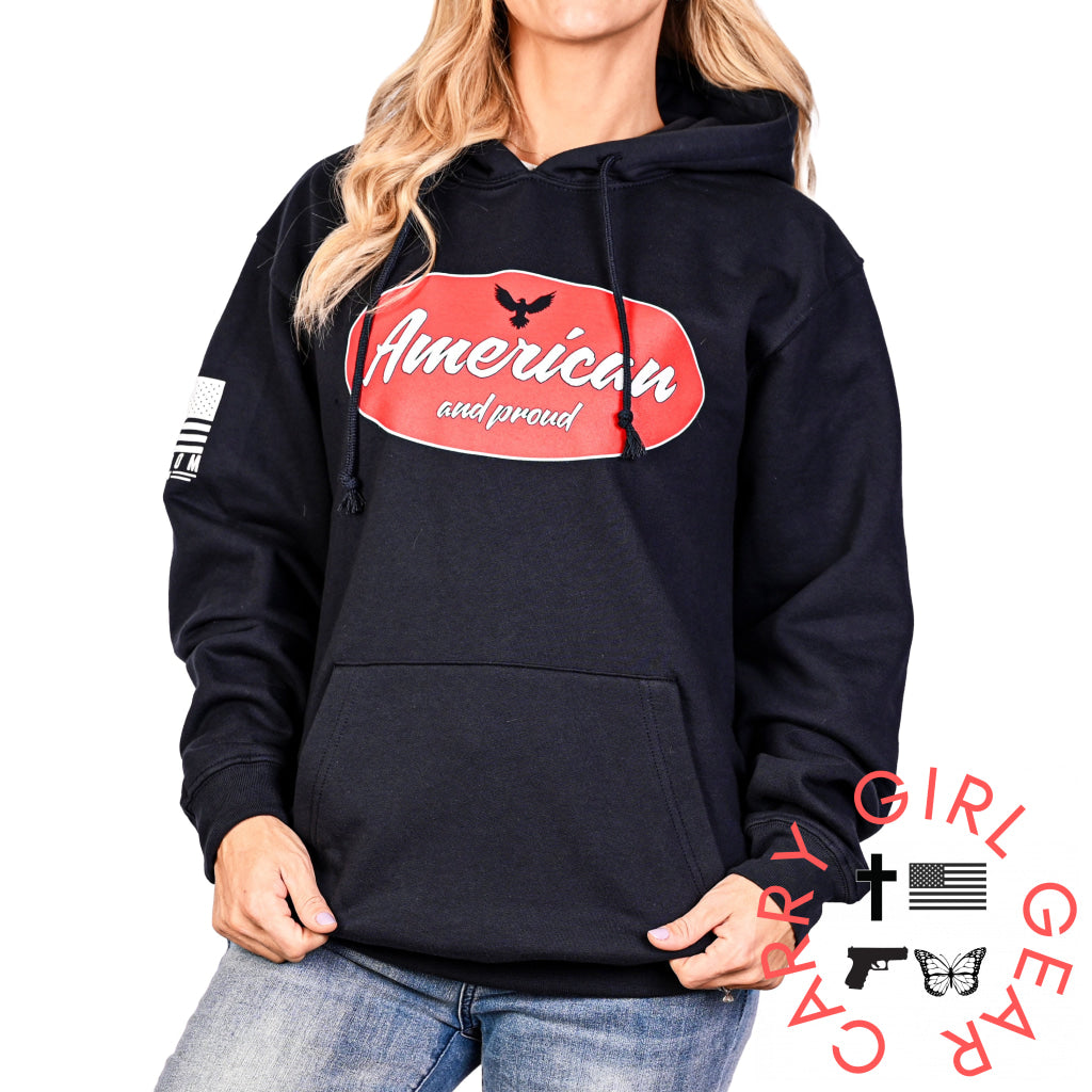 Women’s Heavyweight Oversized American & Proud Patriotic Hoodie Sweatshirt