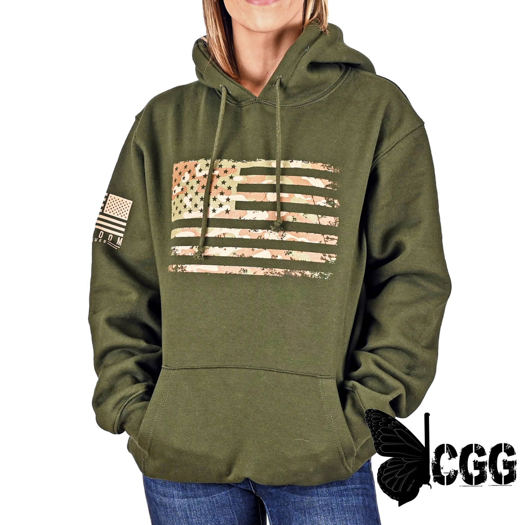 Women’s Heavyweight Oversized Arid Camo Flag Hoodie (Od Green) Sweatshirt