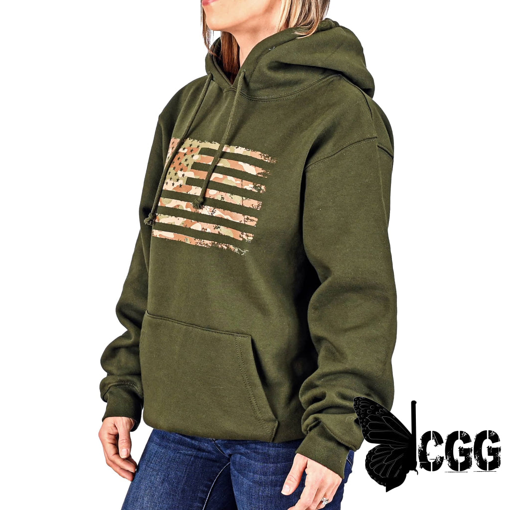 Women’s Heavyweight Oversized Arid Camo Flag Hoodie (Od Green) Sweatshirt