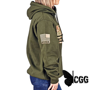 Women’s Heavyweight Oversized Arid Camo Flag Hoodie (Od Green) Sweatshirt