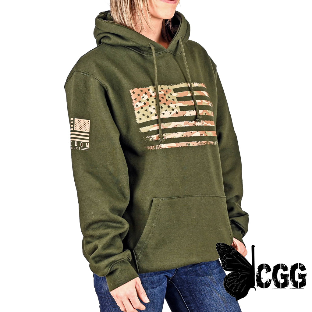 Women’s Heavyweight Oversized Arid Camo Flag Hoodie (Od Green) Sweatshirt