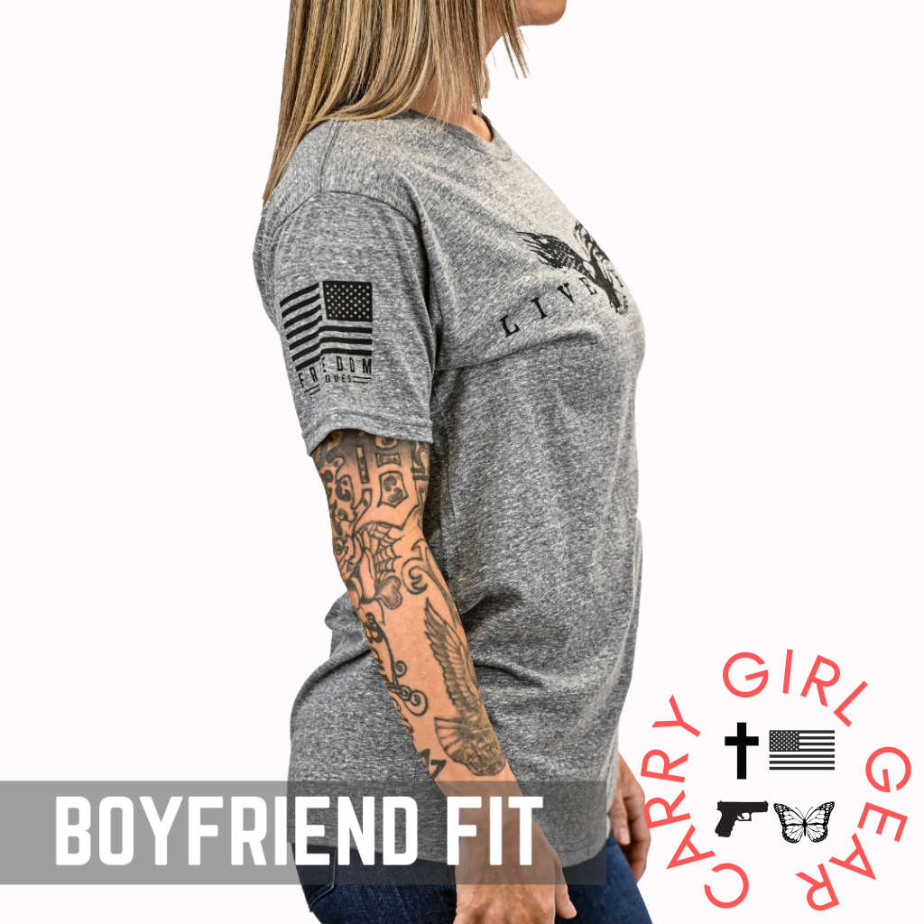 Women’s Live Free Boyfriend Fit Patriotic T-Shirt - Heather Gray