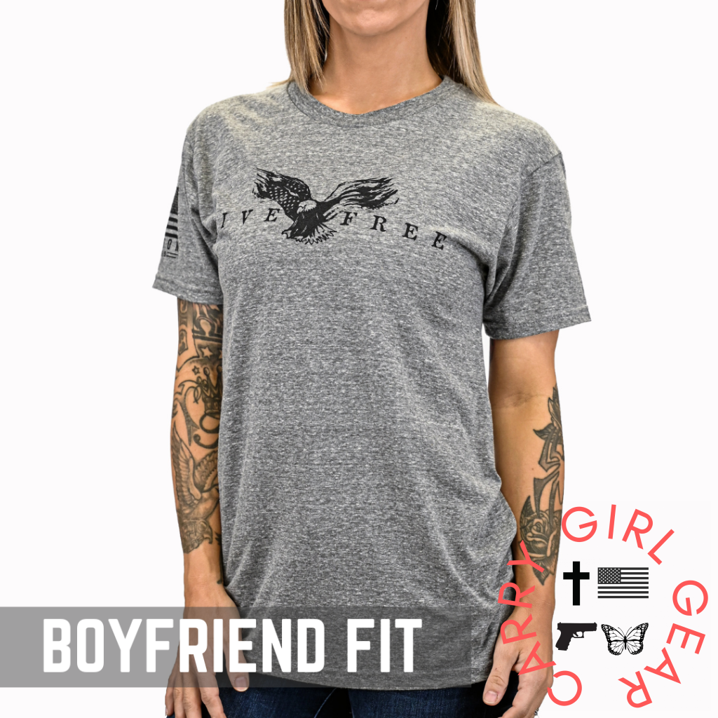 Women’s Live Free Boyfriend Fit Patriotic T-Shirt - Heather Gray