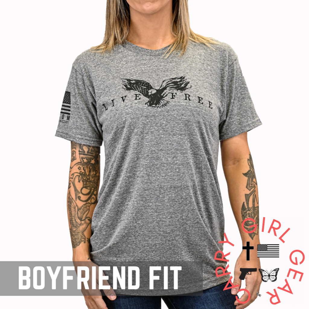 Women’s Live Free Boyfriend Fit Patriotic T-Shirt - Heather Gray Xs