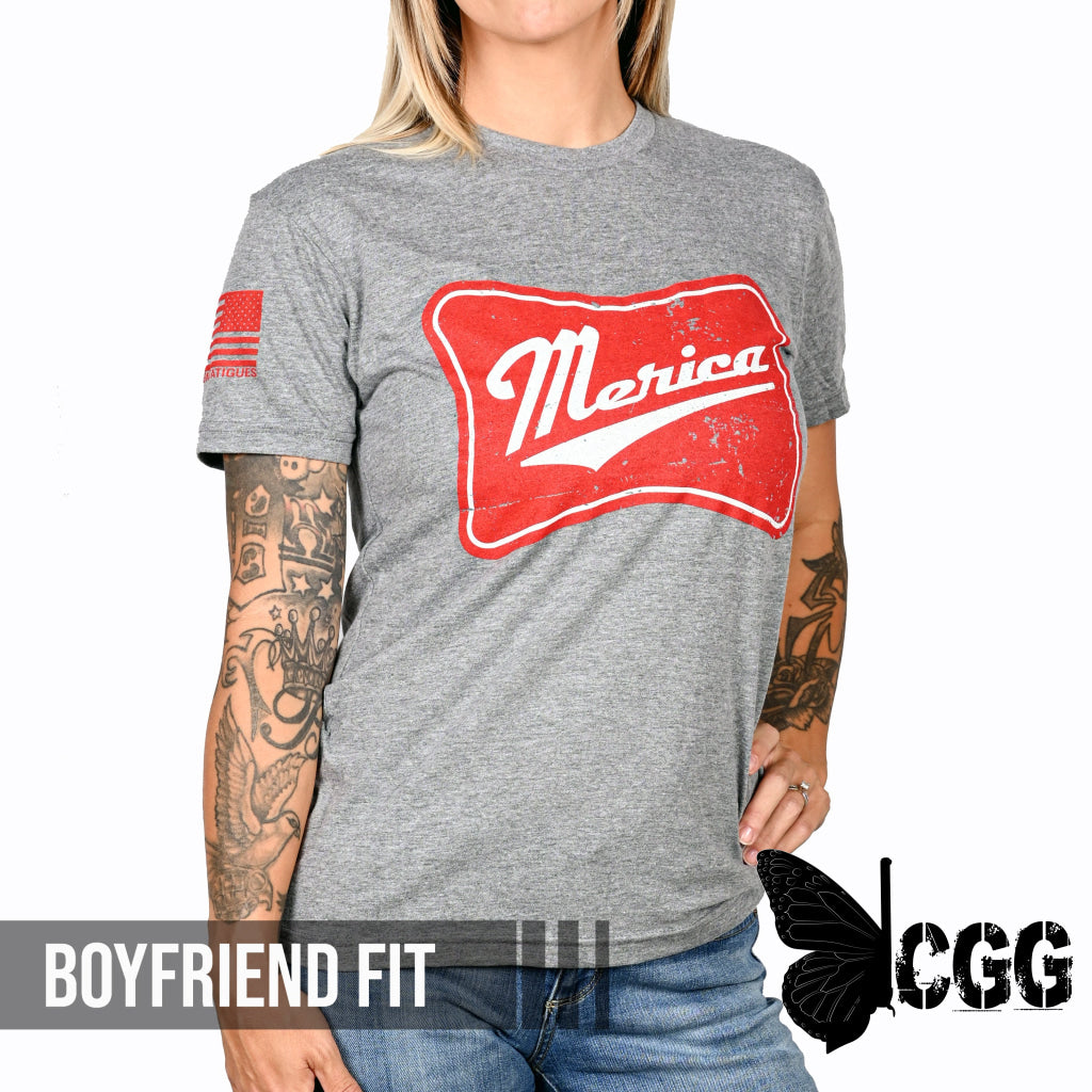 Women’s ’Merica Patriotic Boyfriend Fit T-Shirt Xs