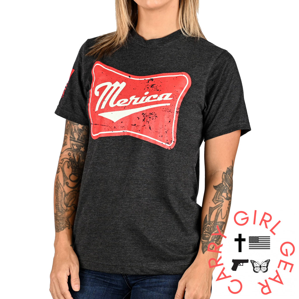 Women’s ’Merica Patriotic Boyfriend Fit T-Shirt - Heather Charcoal