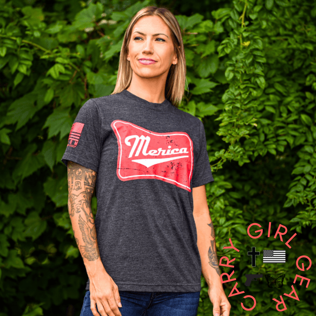 Women’s ’Merica Patriotic Boyfriend Fit T-Shirt - Heather Charcoal