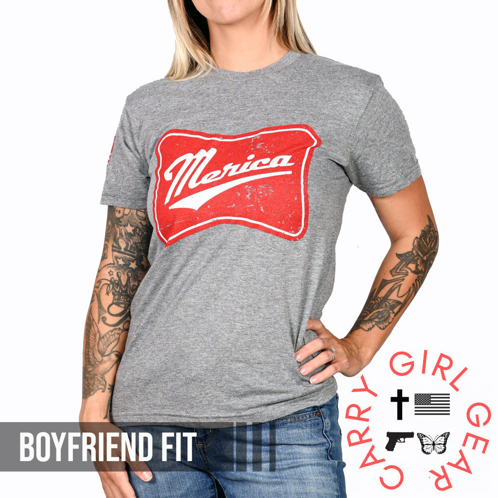 Women’s ’Merica Patriotic Boyfriend Fit T-Shirt Xs