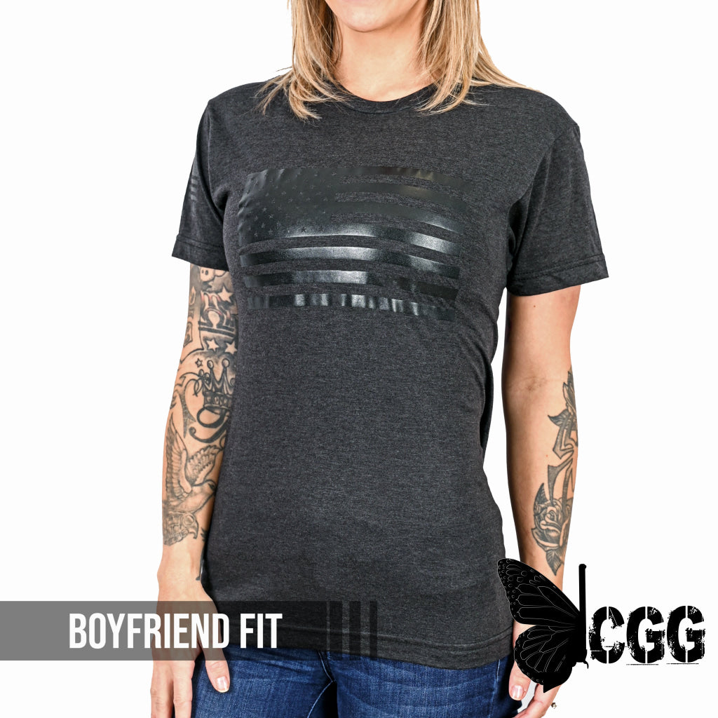 Women’s Murdered Out American Flag Boyfriend Fit Patriotic T-Shirt - Heather Black