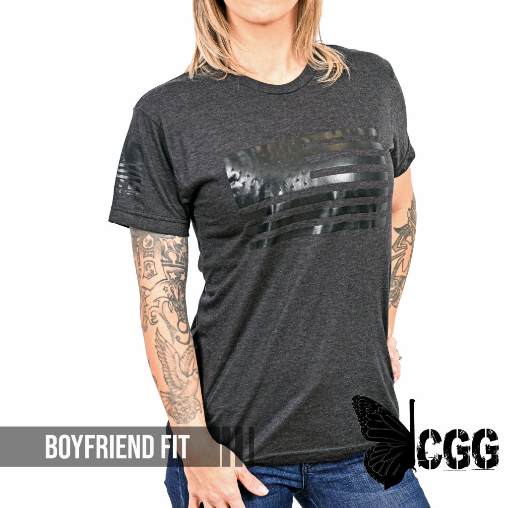 Women’s Murdered Out American Flag Boyfriend Fit Patriotic T-Shirt - Heather Black S