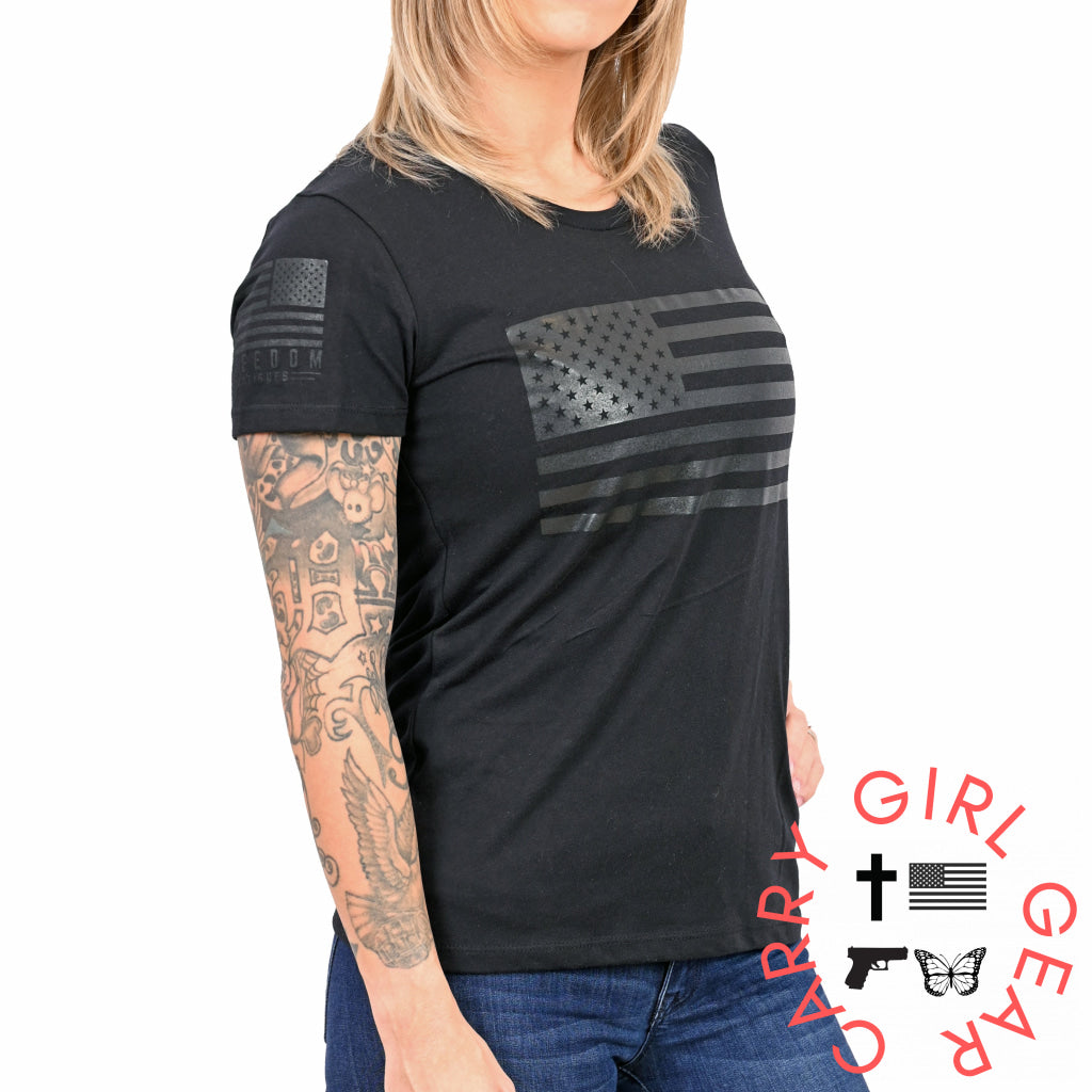 Women’s Murdered Out American Flag Patriotic T-Shirt