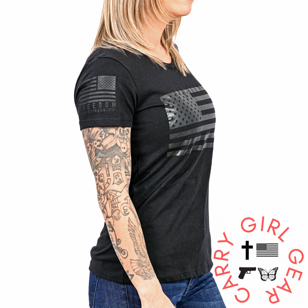 Women’s Murdered Out American Flag Patriotic T-Shirt