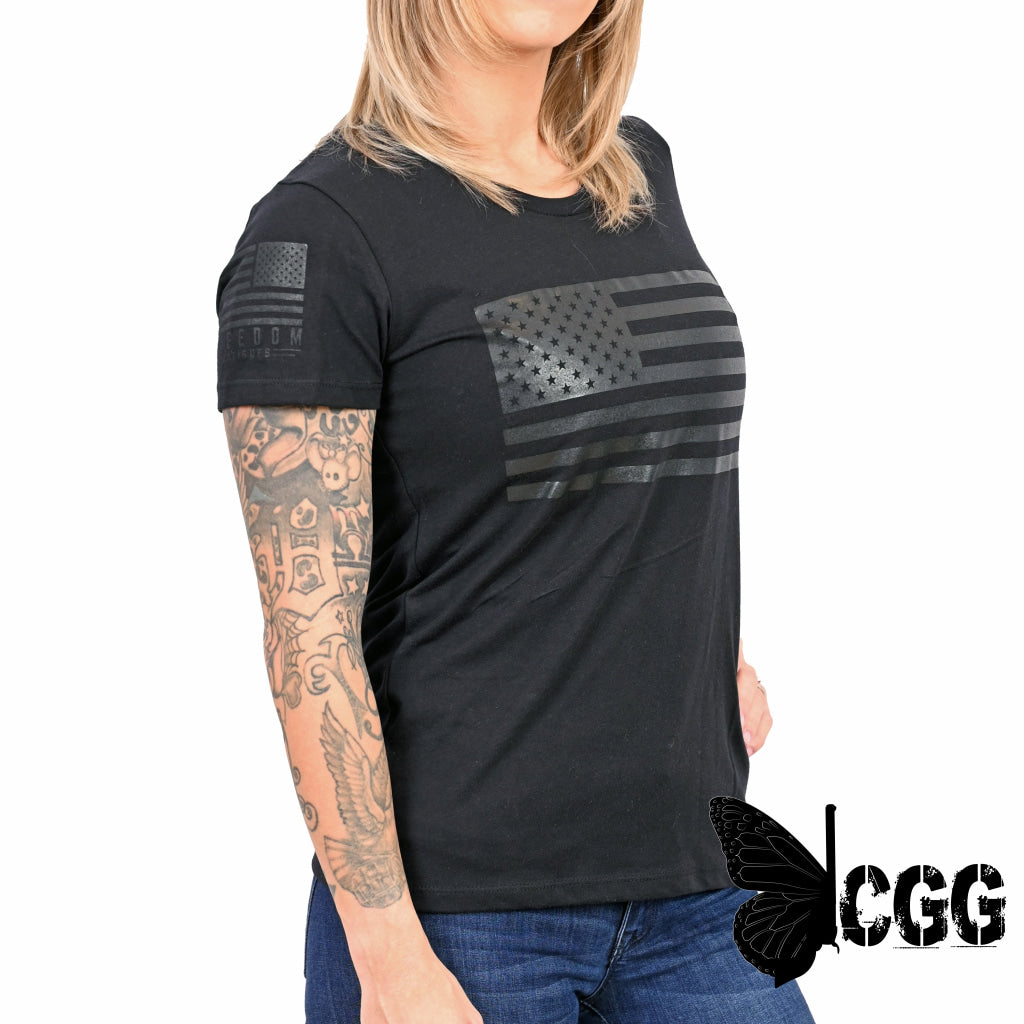 Women’s Murdered Out American Flag Patriotic T-Shirt Xs