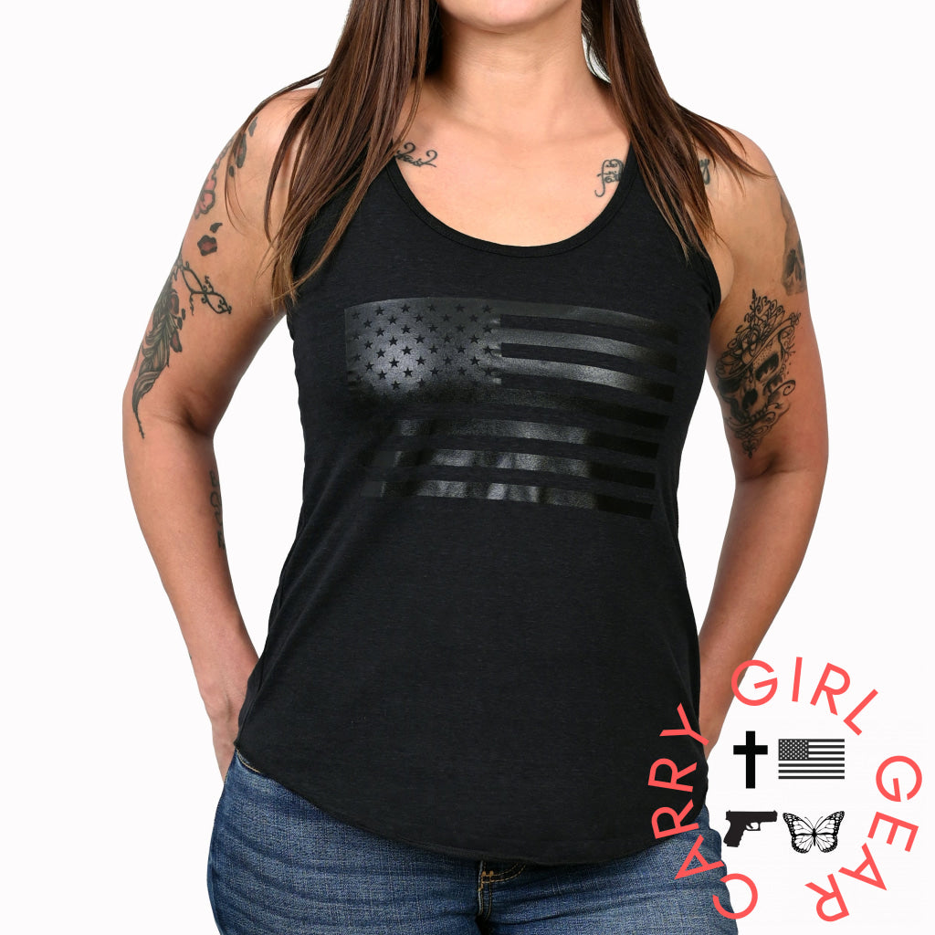 Women’s Murdered Out American Flag Tank Top
