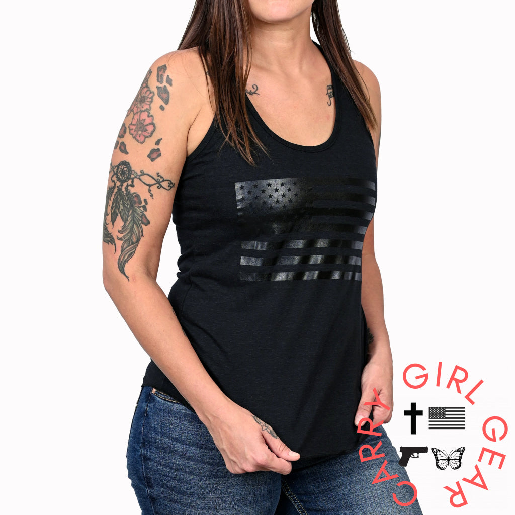 Women’s Murdered Out American Flag Tank Top