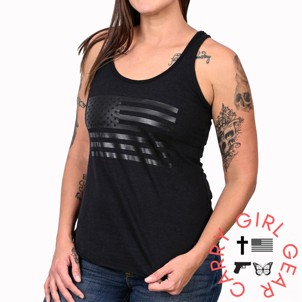Women’s Murdered Out American Flag Tank Top