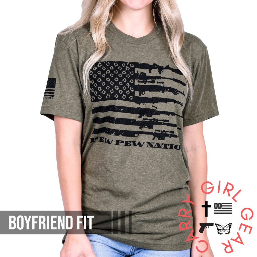 Women’s Red White & Pew Patriotic Boyfriend Fit T-Shirt Xs