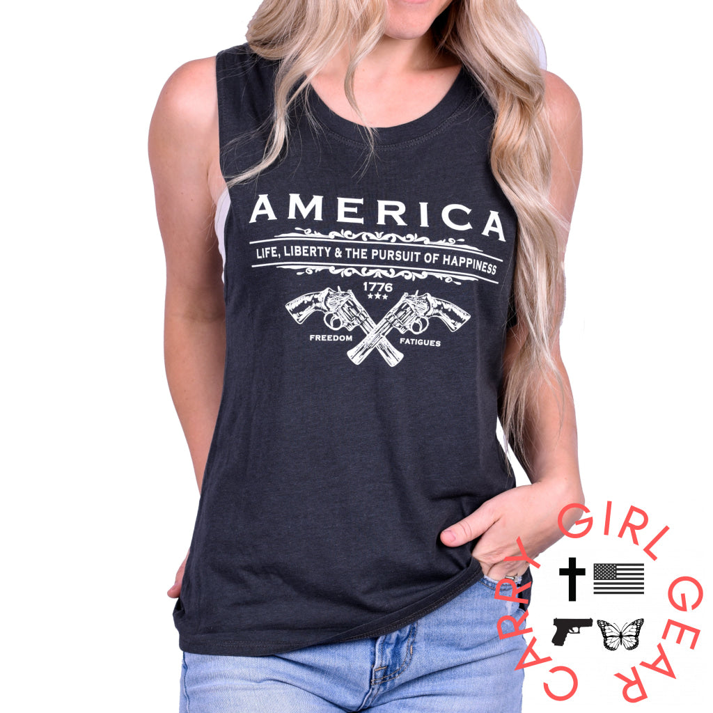 Women’s Unalienable Rights Muscle Tank - Pewter Xs