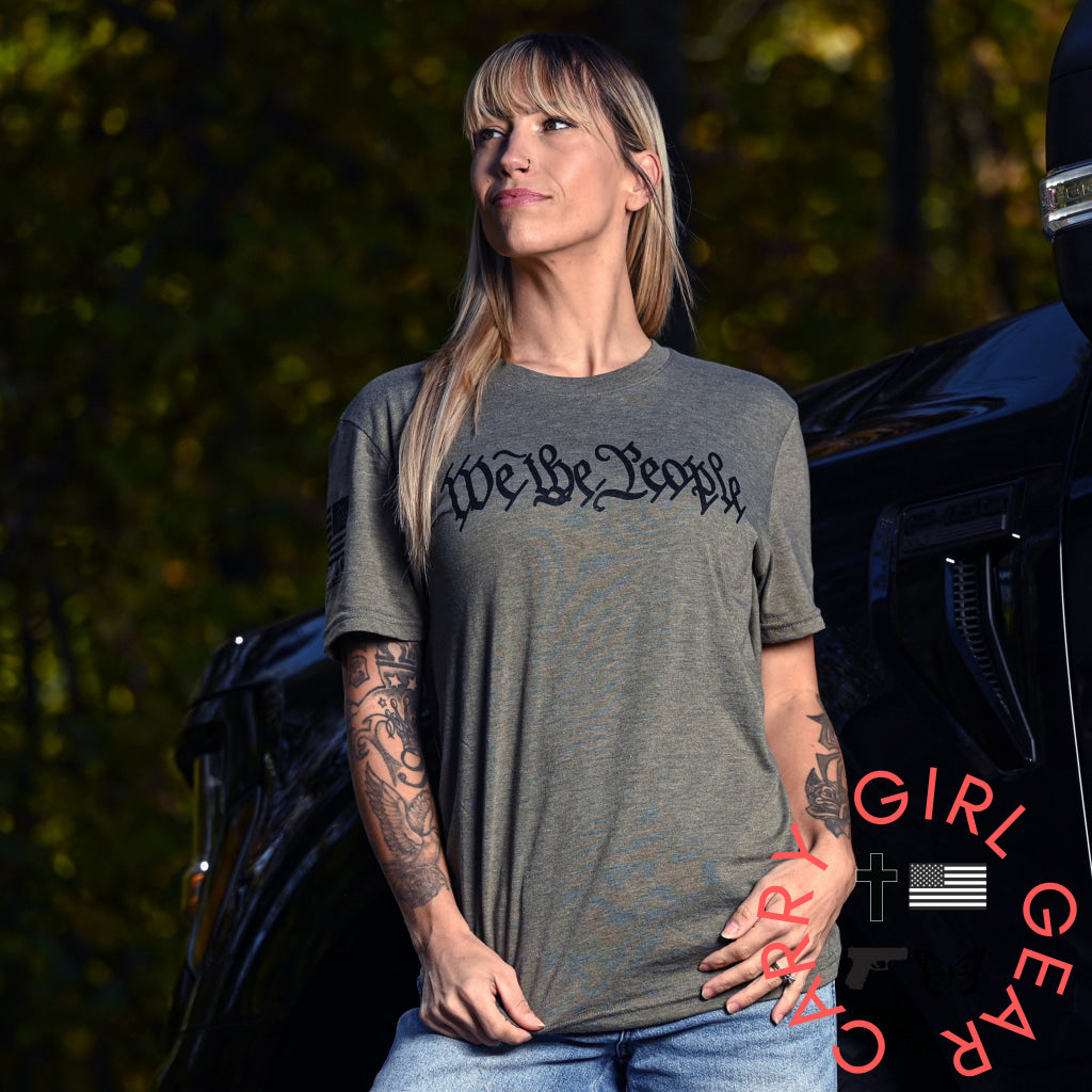 Women’s We The People Boyfriend Fit Military Green Patriotic Tshirt T-Shirt