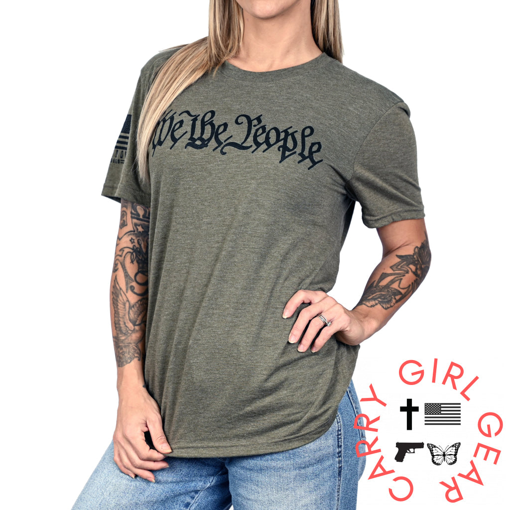 Women’s We The People Boyfriend Fit Military Green Patriotic Tshirt T-Shirt