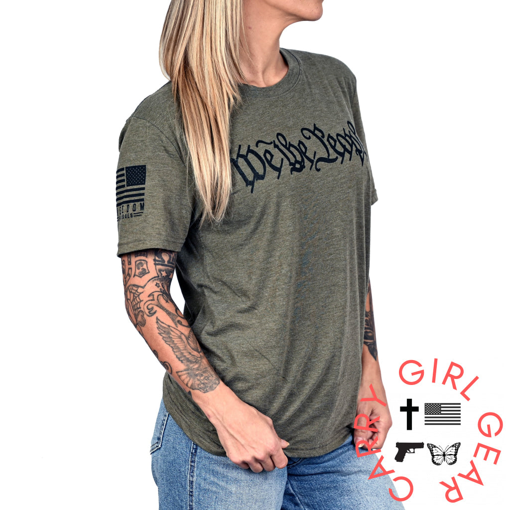 Women’s We The People Boyfriend Fit Military Green Patriotic Tshirt T-Shirt