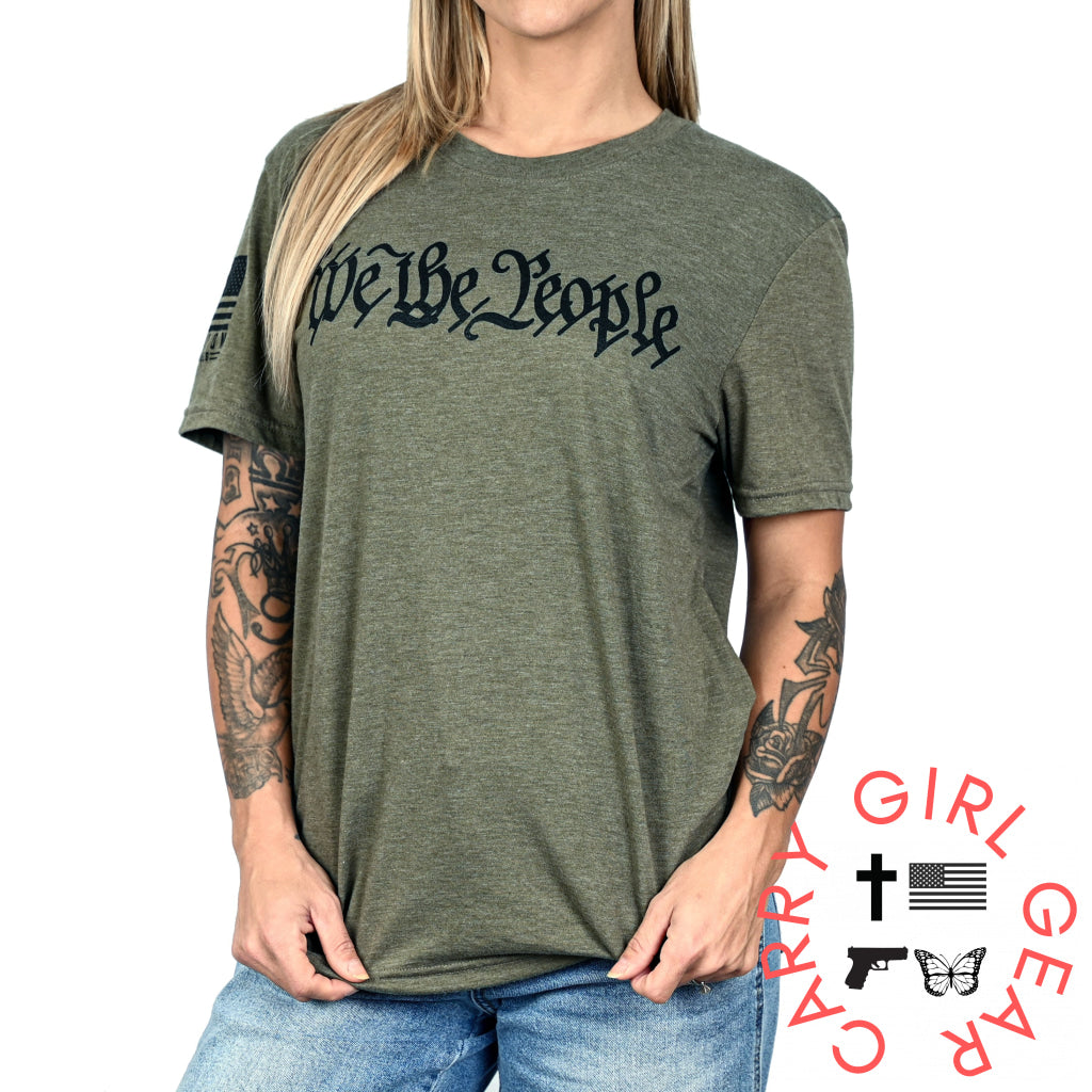 Women’s We The People Boyfriend Fit Military Green Patriotic Tshirt T-Shirt